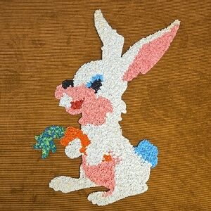 Vintage Melted Popcorn Plastic Easter Bunny Wall Art